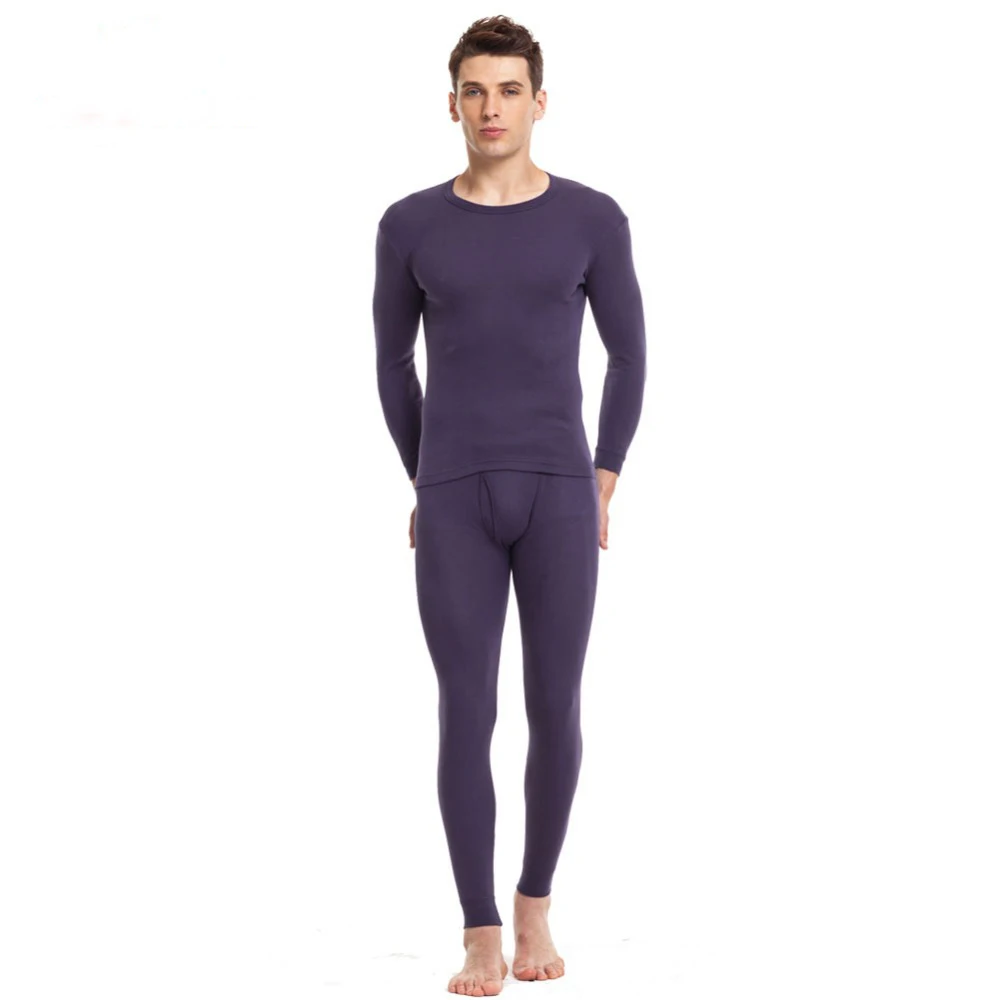 THREEGUN 100% Cotton Winter Round Neck Warm Long Johns Set
