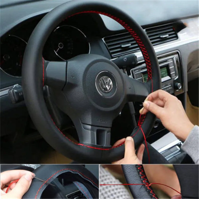 

DIY Car Steering Wheel Covers Diameter 38cm Steering cover With Needles andleather Sweat-absorbent Braid On Steering Wheel