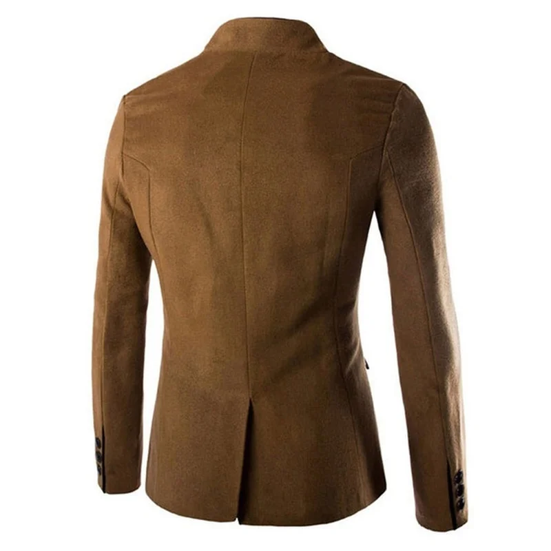 Zogaa новое зимнее мужское шерстяное пальто со стоячим воротником Мужской приталенный костюм куртка на пуговицах пальто мужское однотонное теплое шерстяное пальто мужская одежда