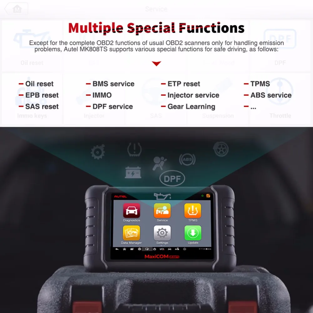 AUTEL MaxiCom MK808TS инструмент диагностики OBD2 масло сканера сброса EPB BMS SAS DPF IMMO TPMS для DIYer мелкий ремонт Магазин Код Reader