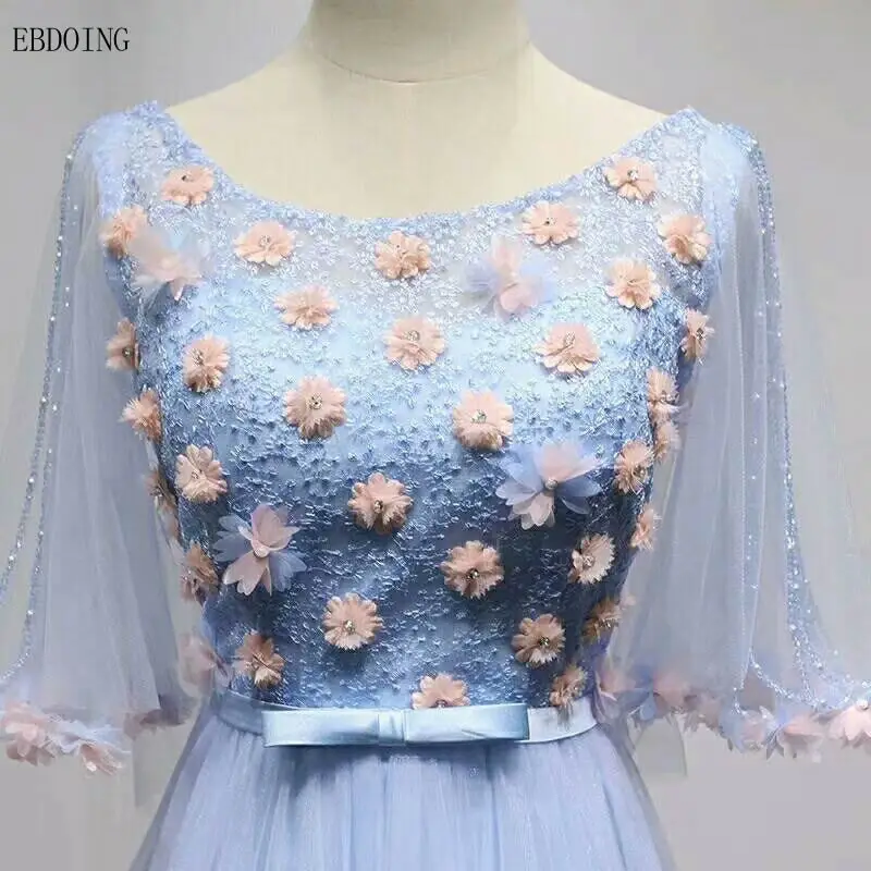 Robe de soiree/потрясающее синее вечернее платье трапециевидной формы с глубоким вырезом и коротким рукавом, Vestidos de festa, кружевное вечернее платье длиной до пола