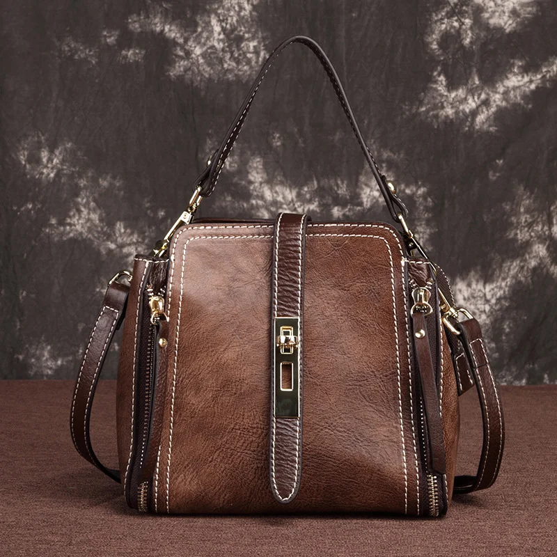 AETOO Retro lady leather handbag, head-layer cowhide fashion shoulder bag, leather casual female oblique cross bag