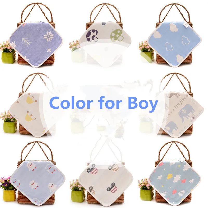 color for boy 3 шт./лот детская 6 слоев уход за кожей лица нагрудники полотенца 25*25 см кормления хлопок марлевые пеленки для новорожденных Детские квадратные Полотенца платок Baby Face Полотенца - Цвет: color for boy