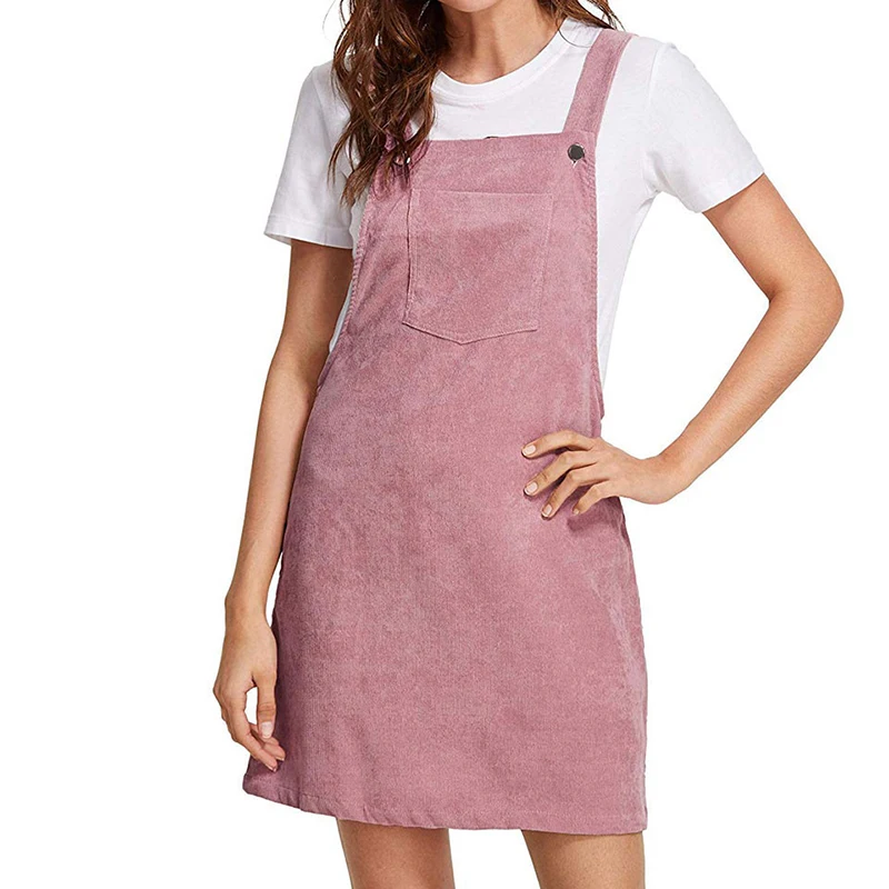 Autumn Women Corduroy Sundress Mini Solid Ladies Sleeveless Casual Suspender Sarafan Dresses Female Overalls A Line Vestido