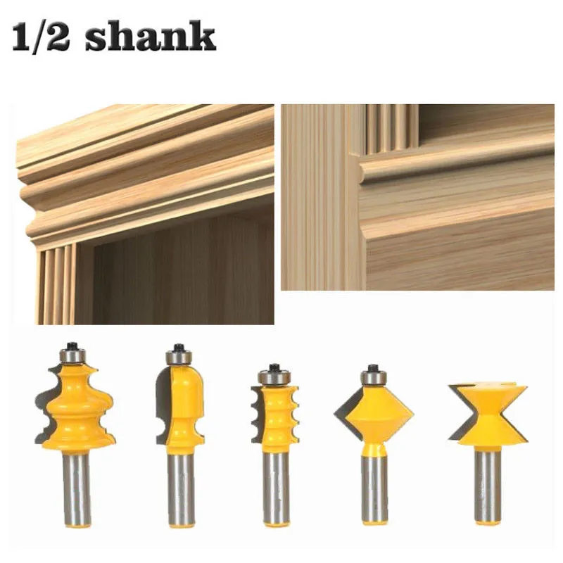 

5pcs/set 12.7mm 1/2" Shank DIY Bookshelf Table Edging Wood Router Bit Tungsten Carbide Edging & Molding Banding Woodworking Tool