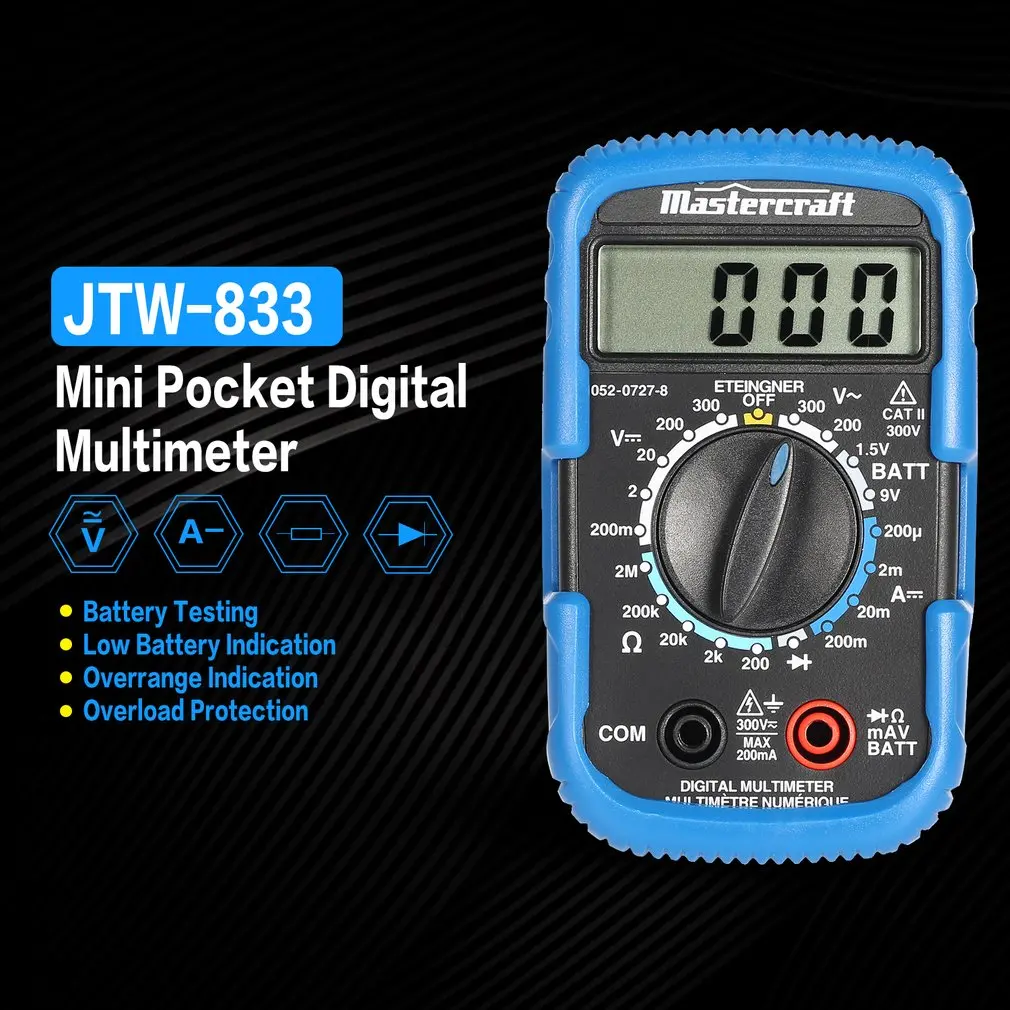 

JTW-833 Handheld Mini Digital Multimeter 1999 Counts AC/DC Volt Diode Battery Tester Ammeter Voltmeter Multifunction Multimeters