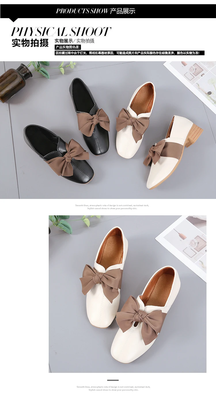 Bow Knot Casual Shoes for Women Flats Leather Oxfords Women Shoes Woman Fashion Square Heels Slip on Ladies Shoes Espadrilles