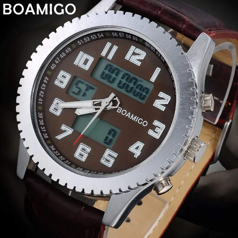 BOAMIGO мужские спортивные часы повседневные военные кварцевые часы Брендовые мужские наручные часы с кожаным ремешком 30 м Водонепроницаемые