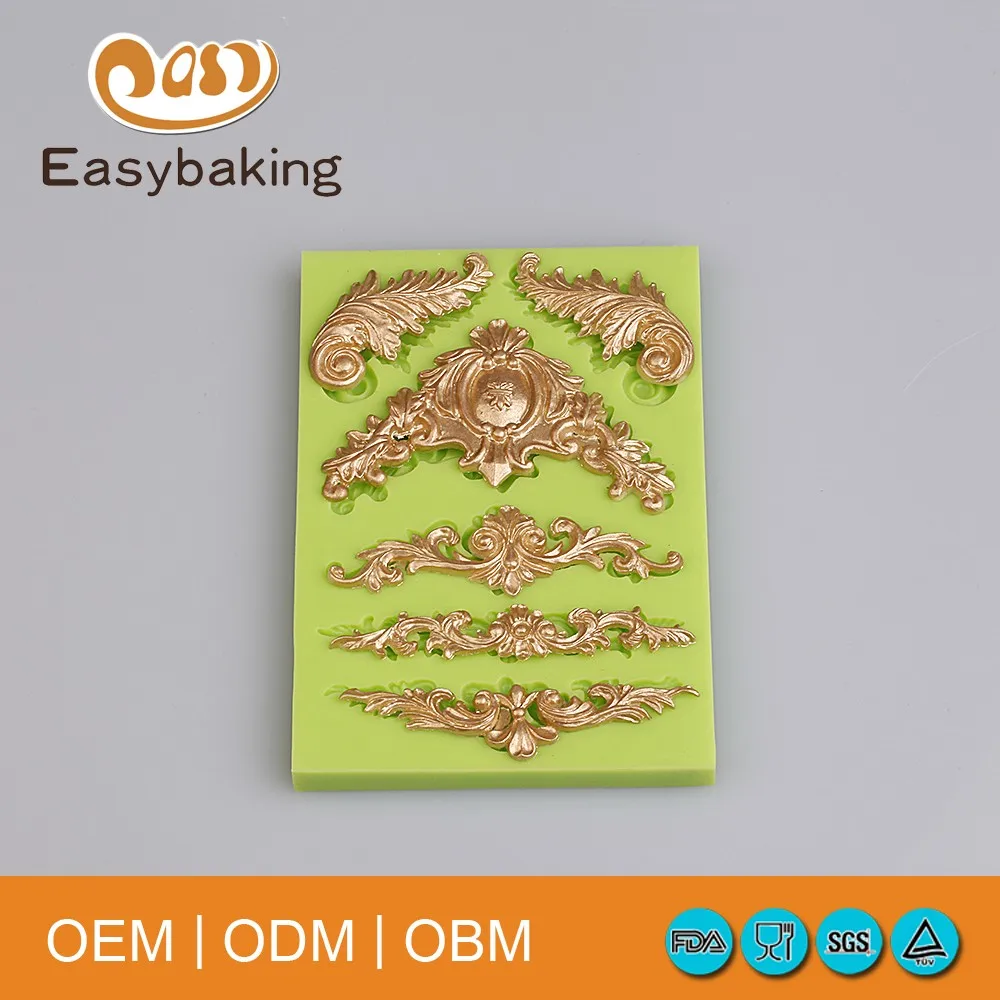 

3D Baroque Scrolls Relief Cake Border Silicone Mold Fondant Cake Decorating Tools Candy Clay Chocolate Gumpaste Moulds