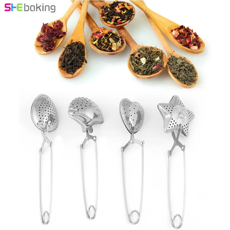

Shebaking 1pc Tea Strainer Infuser Stainless Steel Sphere Stars Shell Shape Mesh Spice Tea Infuser Filter with Handle Drinkware
