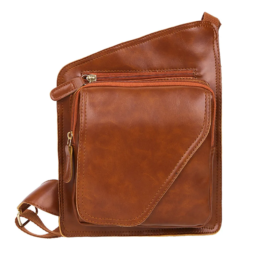 Sleeper#401 Новая модная мужская однотонная кожаная сумка через плечо, сумка через плечо, нагрудная сумка, одноцветная - Цвет: B