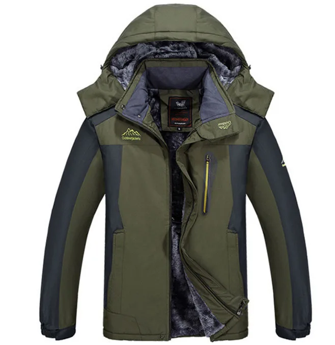 9XL негабаритных мужчин зимнее водонепроницаемое пальто ветрозащитный открытый лыжный капюшон Кемпинг Треккинг Альпинизм Туризм Путешествия Меховая куртка рыбалка - Цвет: Green