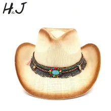 Модная Женская Ковбойская соломенная шляпа с кожаным ремешком в стиле панк для леди папы Вестерн Sombrero Hombre Cowgirl Jazz Шапки размер 58 см