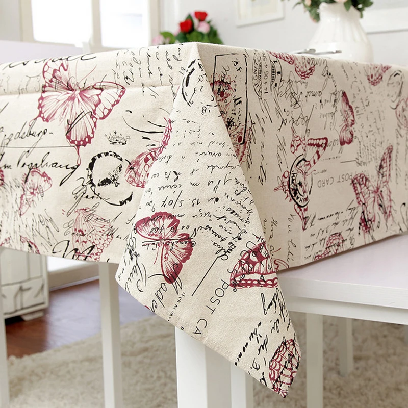 

Linen Tablecloth Tablecloth Wine-red Butterfly Print Dining Table Cover Kitchen Home Textile Home Decor Zakka Manteles Para Mesa