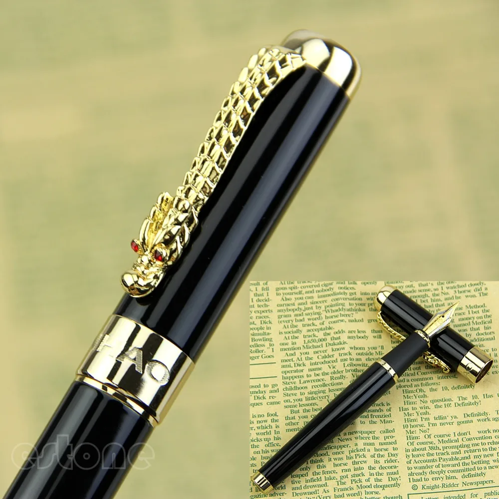 JINHAO 1200 18KGP перьевая ручка со средним пером дракона черная W15 | Канцтовары для офиса