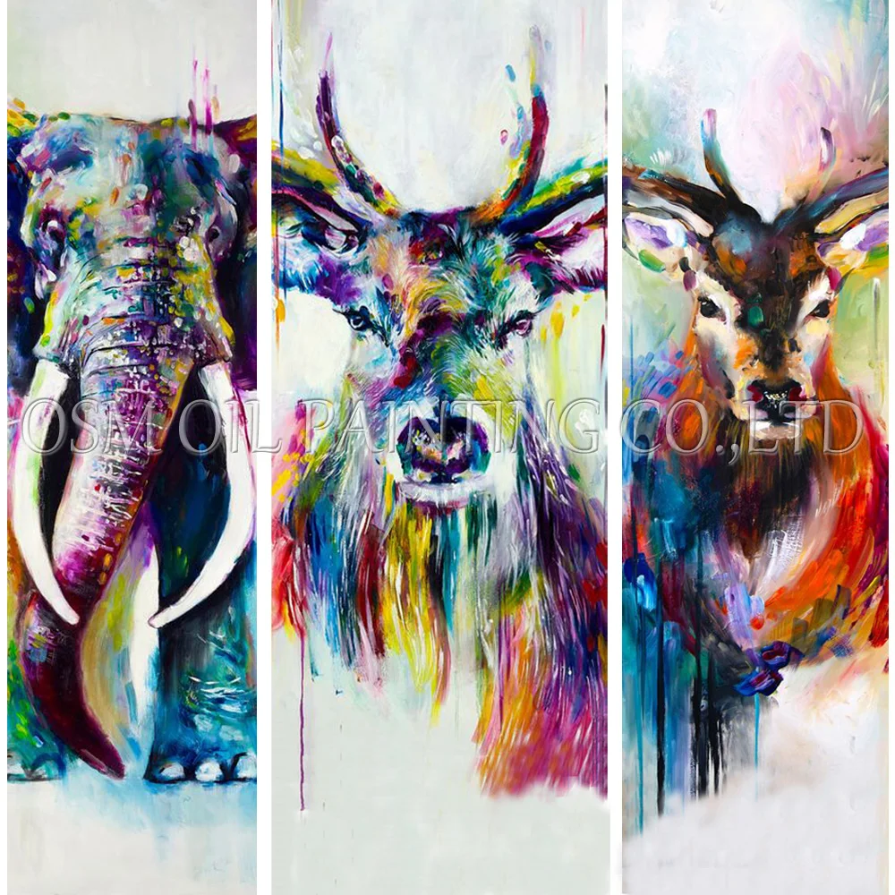 기술 아티스트 손으로 그린 ​​고품질 종류의 캔버스에 추상 다채로운 동물 캔버스 그림 벽 예술