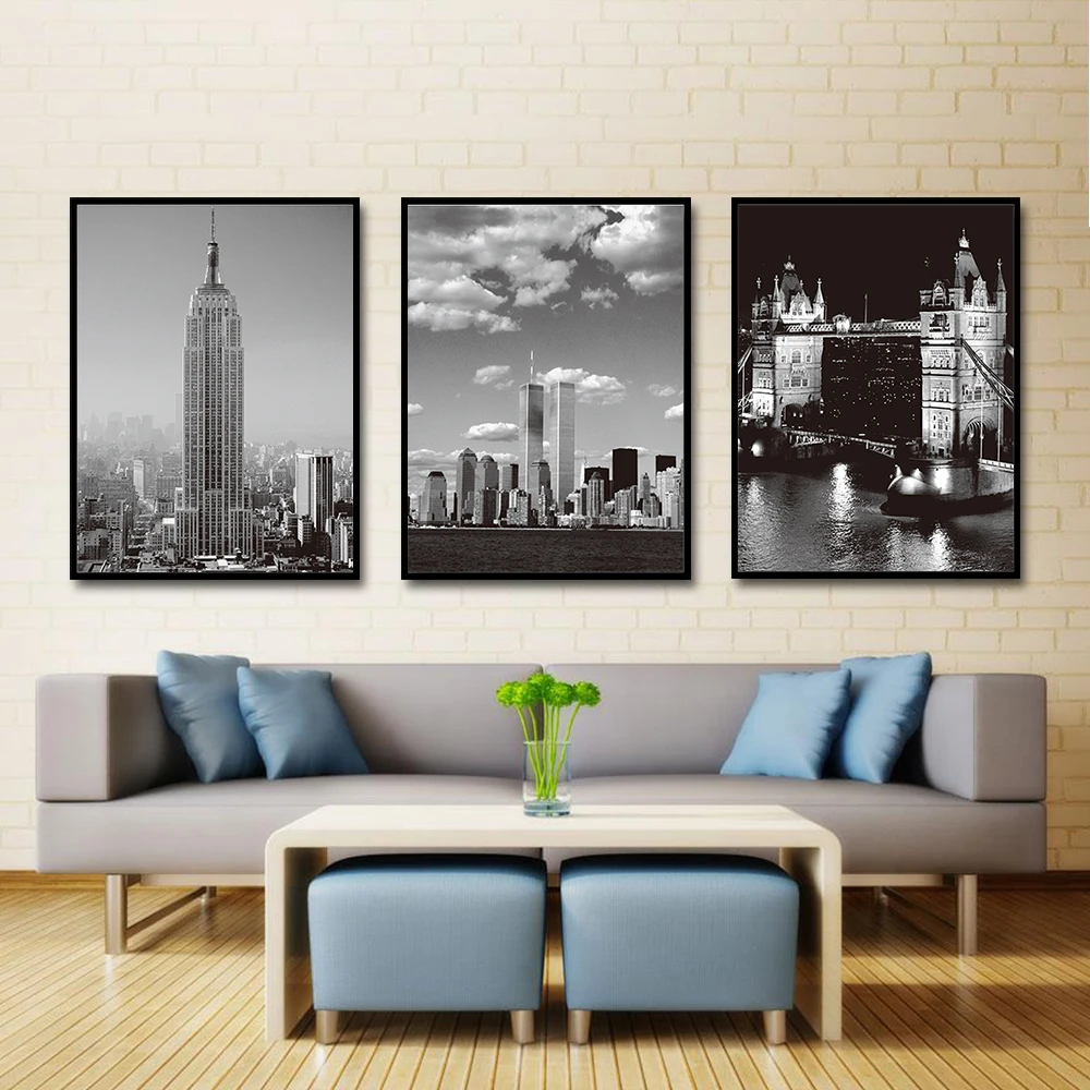 

Black-and-white style Paris tower London Bridge Art Canvas Poster and Print Canvas Painting Decorative Wall Decor OP0041