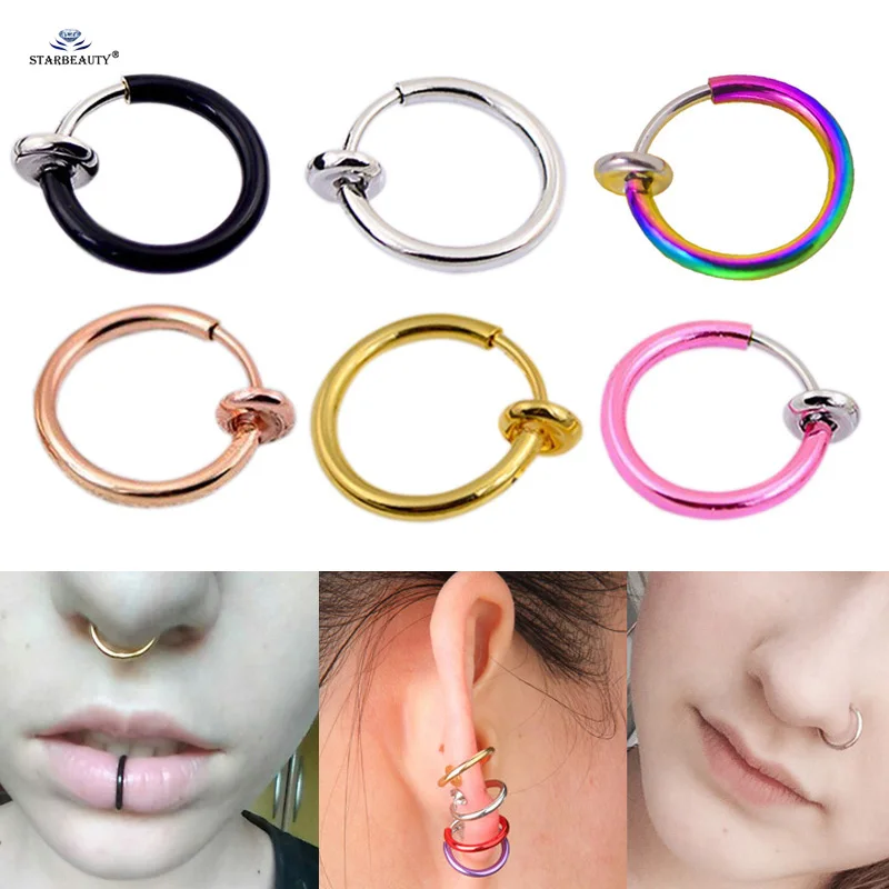 

Trendy 2pcs/lot 10mm Fake Piercing Labret Lip Piercing Fake Nose Ring Rose Gold Helix Piercing Tragus Jewelry Nose Cuff Earrings