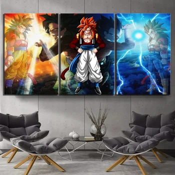 

Canvas Painting Prints Home Decor 3 Pcs Dragon Ball Anime Super Saiyan Goku And Vegeta Cartoon Wall Art Modular Pictures Poster