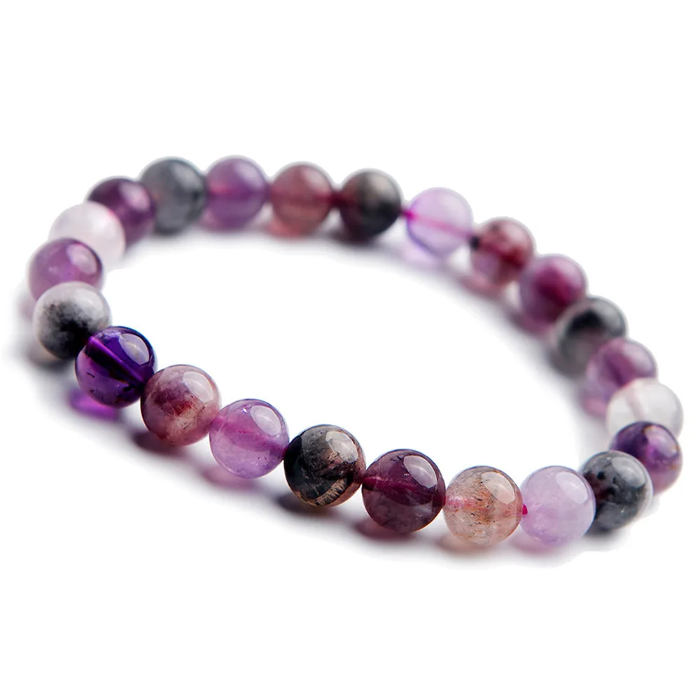 

Genuine Colorful Natural Auralite 23 Bracelets Women Female Men Stretch Round Beads Cacoxenite Natural Stone Gems Bracelet