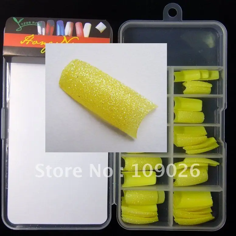 

Free Shipping 70pcs YELLOW Nail Art Acrylic UV Gel GLITTER CLEAR YELLOW FRENCH NAIL TIP