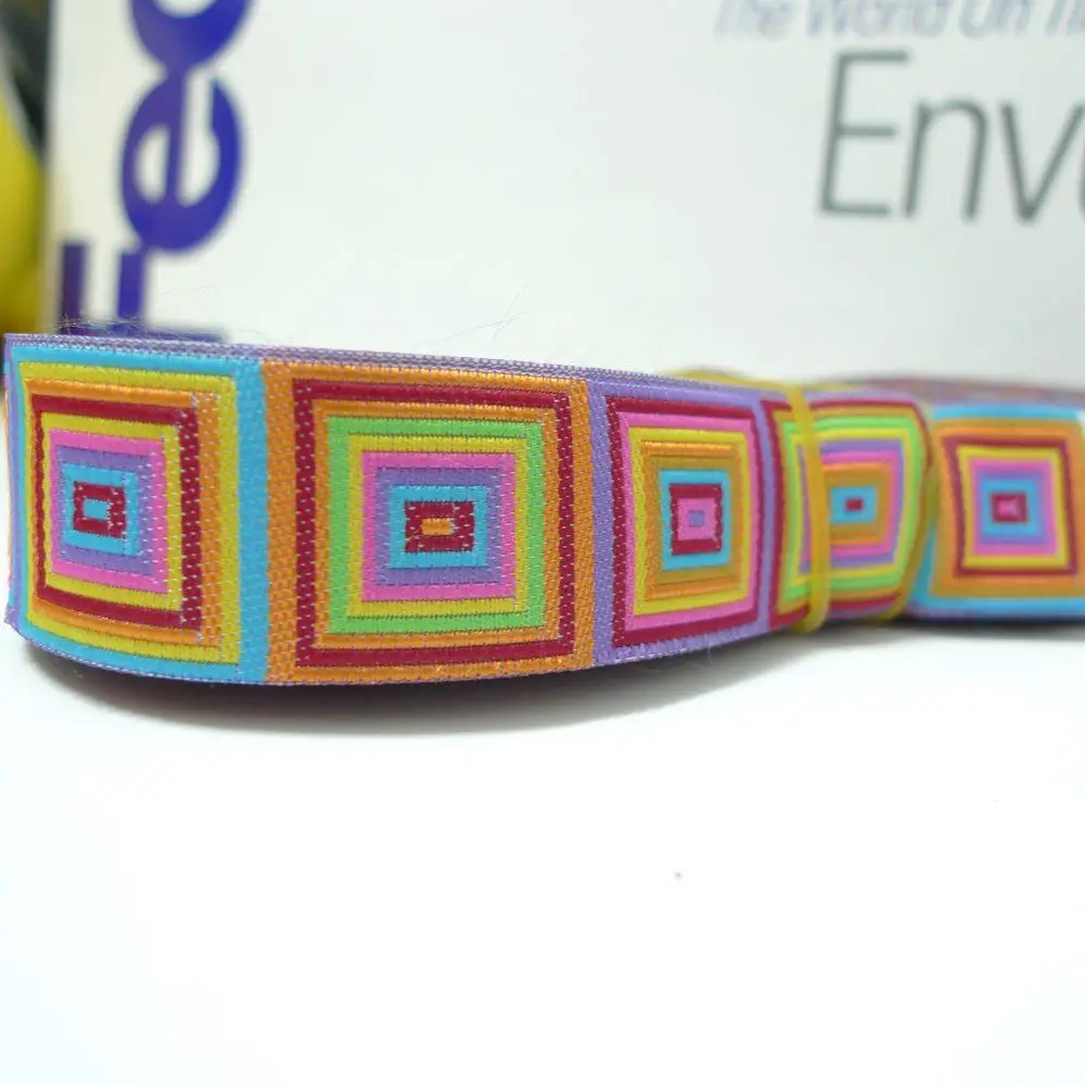

7/8'' 22mm Wide Rainbow Square Multi Tone Woven Jacquard Ribbon For Dog Collar Free Shipping