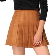 Красная, синяя, желтая, розовая, серая Женская юбка из искусственной кожи замши Женская высокая талия и бедра тонкая короткая складчатая юбка осень-зима 36