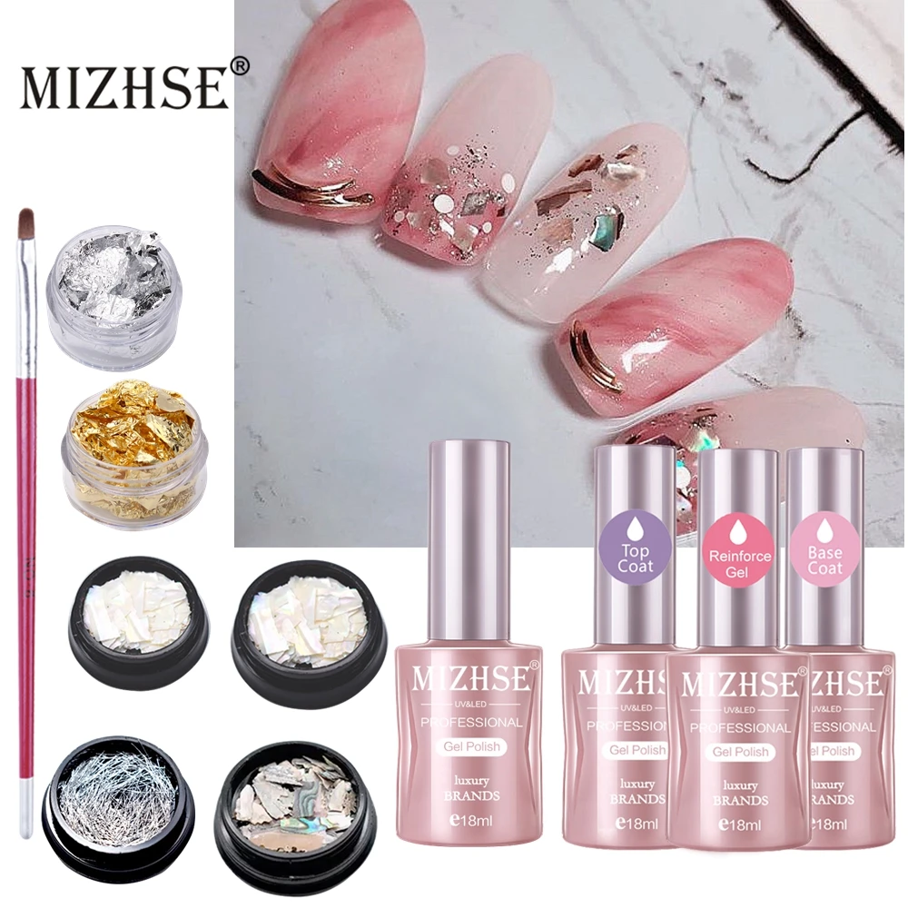 

MIZHSE UV Gel Nail Polish Top Base Coat Reinforcement Red Nail Liquid Varnish Shell Piece Nail Pen Nail Gitter Sets Nail kits