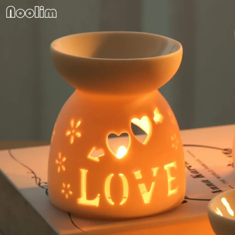 

NOOLIM Mini Love Heart Ceramic Aroma Lamp Hollowing Candle Furnace Essential Oil Furnace Home Furnishing Decoration