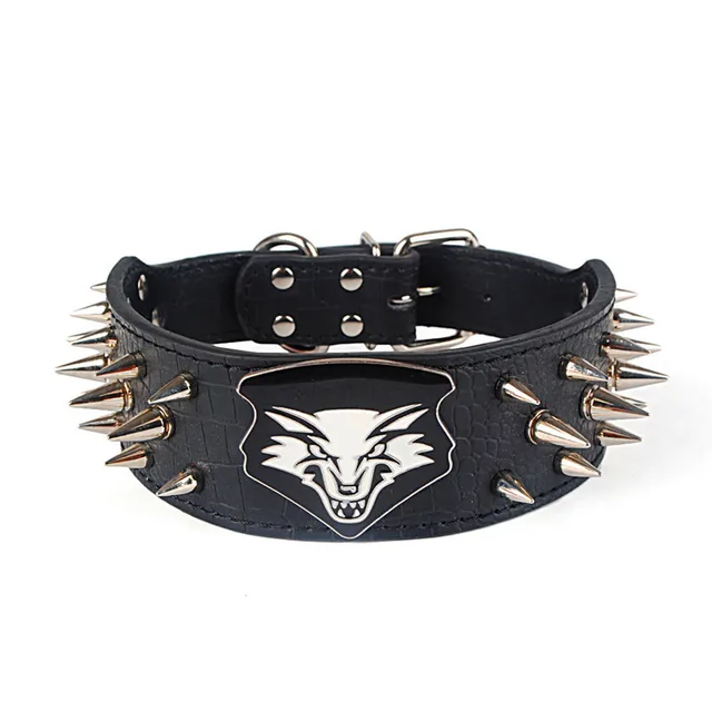 Fashion Spike Studded Pu Leather Dog Collar Wolf Head Rivet Pet Collar