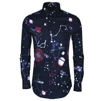 

Digital Printing Men Shirt Fashion 100% Cotton Colorized Constellation Printed Long Sleeve Man Shirts Slim Fit Mens Dress Shirt