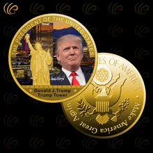 24k 999.9 gold plated Donald trump gold coin trump tower design gold foil metal coin for best gifts