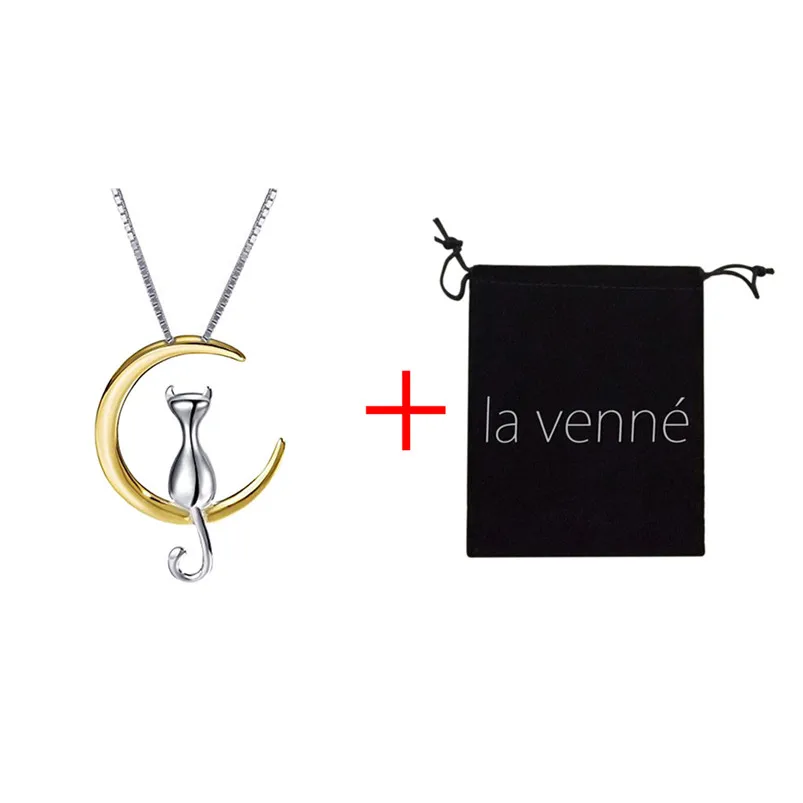 1Pc New Fashion Jewelry Silver Gold Moon Lovely Cat Necklaces Pendant Women Christmas Gifts Simple Temperament Cute Chain D10 (9)