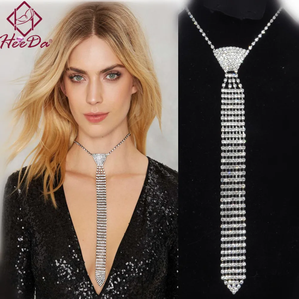 

2019 New Kpop Creative Necktie Necklace Retro Rhinestone Sweater Chain Fashion Big Name Kolye Joker Women Good Mothers Day Gifts