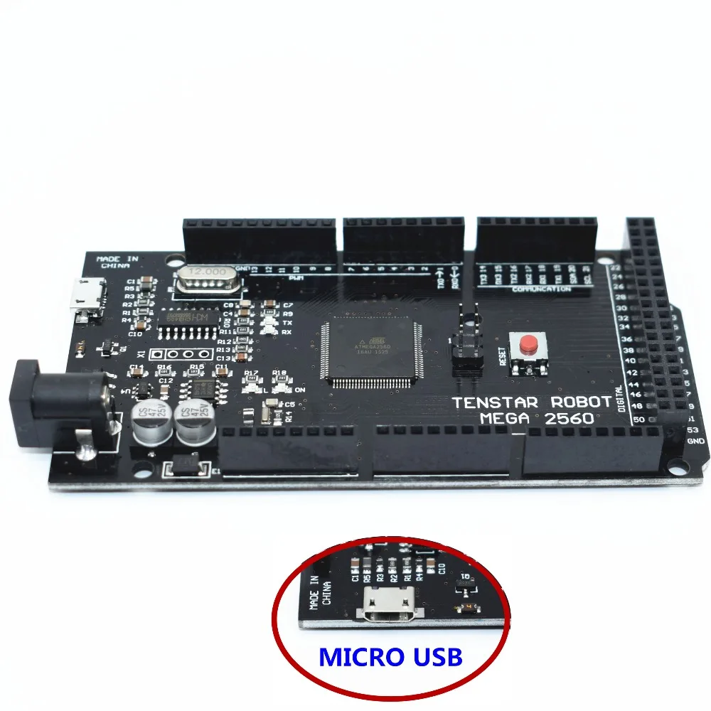 

TENSTAR ROBOT Mega 2560 R3 CH340G/ATmega2560-16AU Chip MicroUSB. With Bootloader