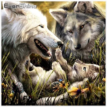 

EverShine Diamond Painting Cross Stitch Animals Diamond Embroidery Wolf Diamond Mosaic Picture Of Rhinestone Wall Decor