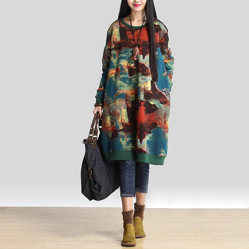 2019 Autumn Women Oversize Loose Sweatshirt Plus Size Warm Hoodie Pullover Top Vintage Retro Dresses Long Hoodies Dress Printed 2019 Autumn Women Oversize Loose Sweatshirt Plus Size Warm Hoodie Pullover Top Vintage Retro Dresses Long Hoodies Dress Printed