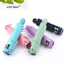 Как дождь Романтический милый кот Зонт-автомат дождь Женский тройной складной с черным покрытием пляжный зонтик UBY29