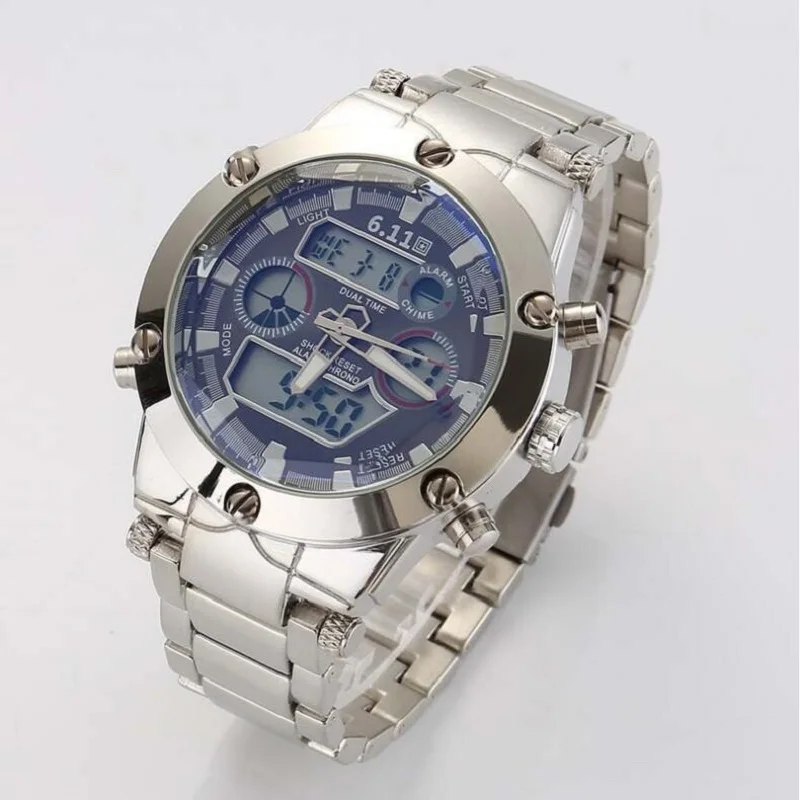 

6.11 Luxury Band Mens 2019 Fashion Full Steel Symphony Glass Convex Mirror Waterproof LED Digital Watch Men Sport Watch