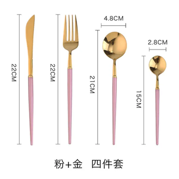 Роскошный шикарный набор посуды из нержавеющей стали Набор Посуды Золотой Серебряный Подарочная коробка западные вилки и нож еда Exqusite столовые приборы 4 шт - Цвет: golden 5