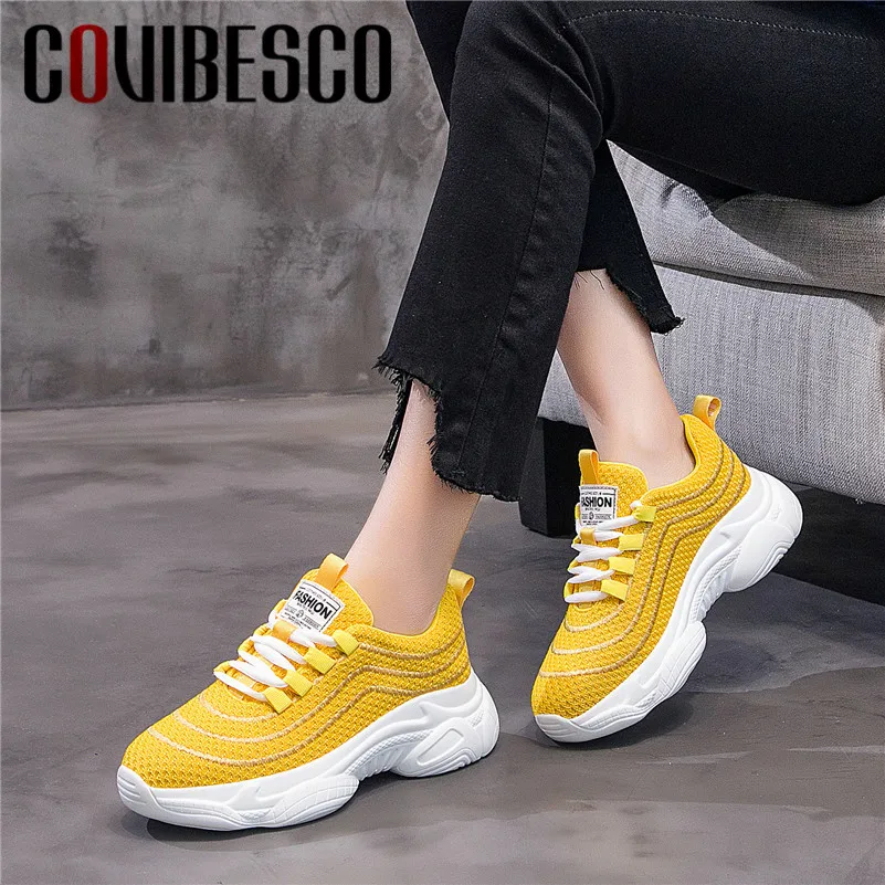 

COVIBESCO 2019 Spring Summer New Knitting Lace Up Women Flats Fashion Casual Shoes Woman Comfortable Breathable Women Sneakers