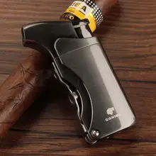 COHIBA зажигалка факел для сигарет; защита от ветра зажигалки роскошный бутан 1 струйная металлическая коробка для Сигар Зажигалка карман Встроенный 2 сигары удар