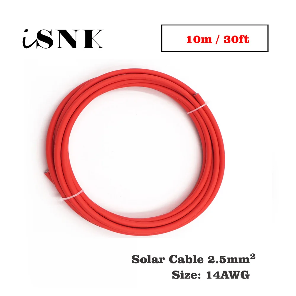 

10m 30ft x 14AWG 2.5mm2 Red Color Positive wire PVC Insulated photovoltaic electrical MC4 Connector cables solar panel connect