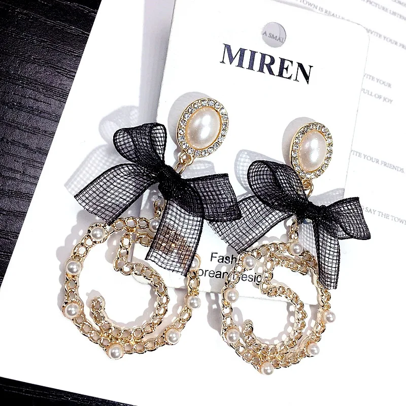 

Bowknot Big cc NO.5 Dangle Earrings Pearl Long Earrings