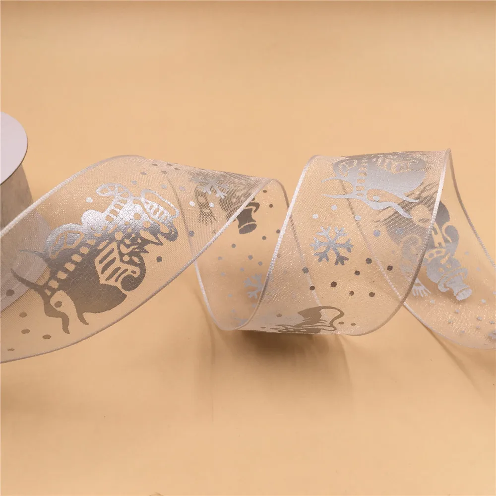 

38mm X 25yards Wired Edges Silver Snowman Organza Sheer Ribbon .Gift Bow,Wedding,Cake Wrap,Tree Decoration,Wreath N1128