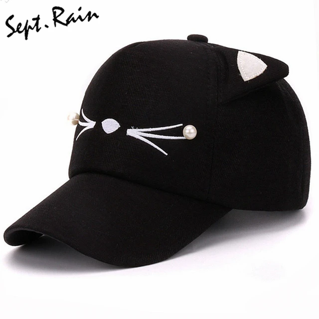 Spring Fashion Brand Street Adjustable Lovely Embroidery Hat Cat Ears Snapback Cap Men Women Pearl Baseball Caps