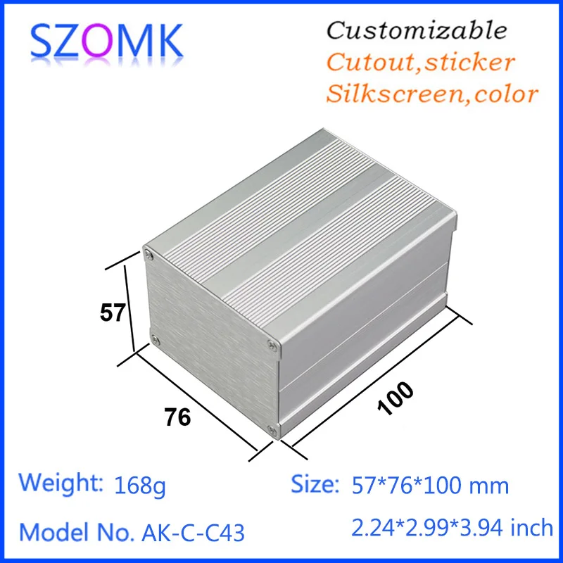 

1 pc, 57*76*100mm szomk hot selling anodizing diy instrument box aluminum project box enclosure extrusion case switch pcb
