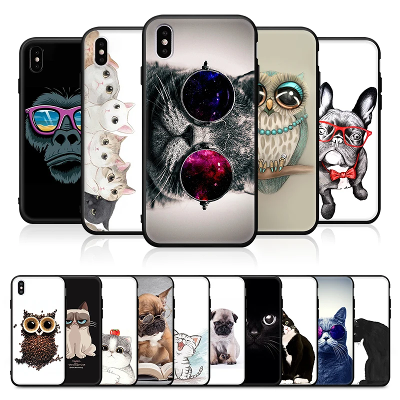 

Cool Owl Pattern Phone Case For iPhone 8 7 6S 6 Plus XS Max XR X 10 5 5S SE Cats Chimpanzee Cover For iPhone 6s 8 Soft TPU Capa