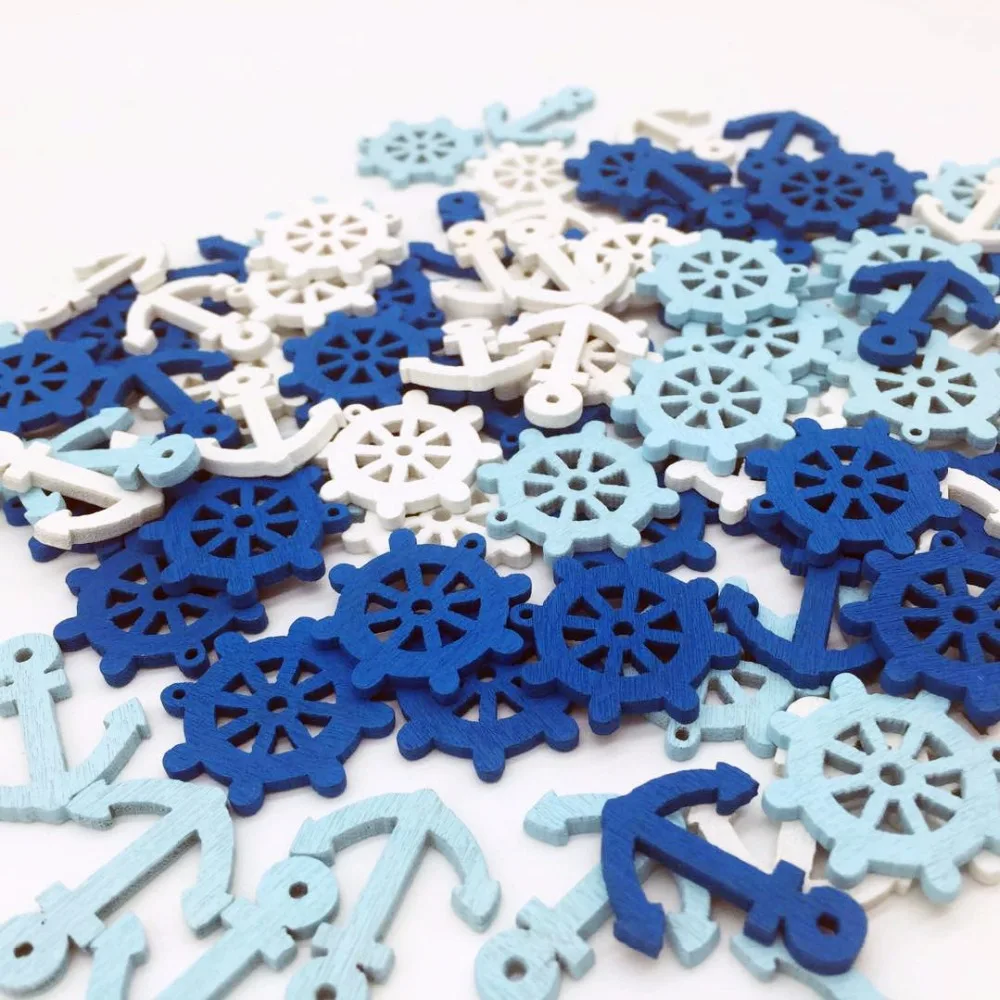 

100pcs Mediterranean style Wooden Mini Sea Boat Rudder/Anchor Nautical Craft Home Embellishments DIY Sewing Wooden Buttons