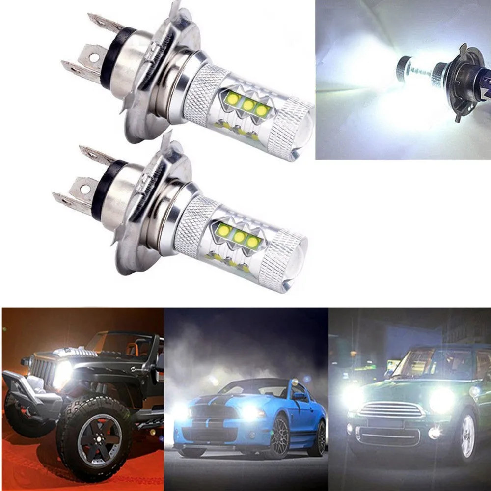 2pieces H4 White 80W LED Bulbs Car Fog Driving Light Headlight with High Power XB-R5 Chip 8000K fog | Автомобили и мотоциклы